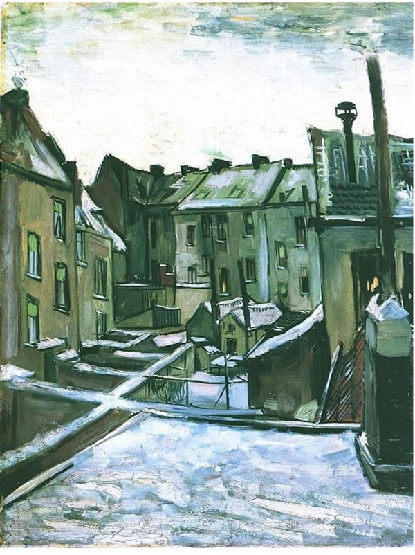 backyard of old houses in antwerp in the snow - Van Gogh - art 